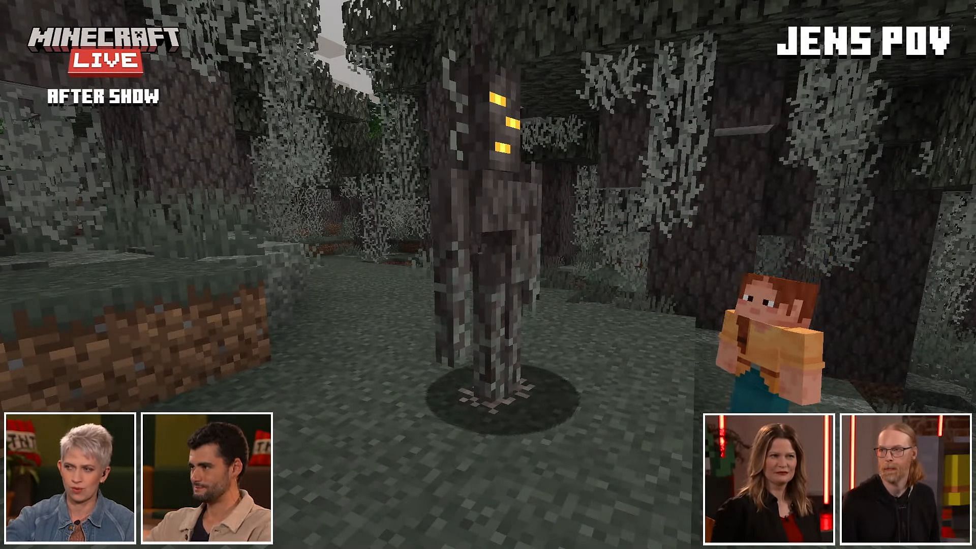 The creaking can blend in with the surrounding trees in the Pale Garden biome (Image via Mojang)