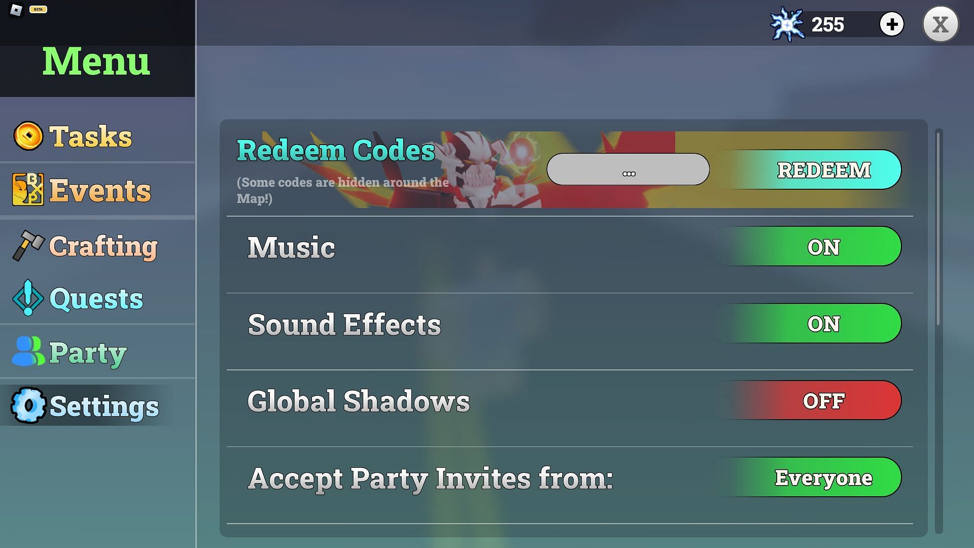 Redeem codes in Lost Souls (Image via Roblox)