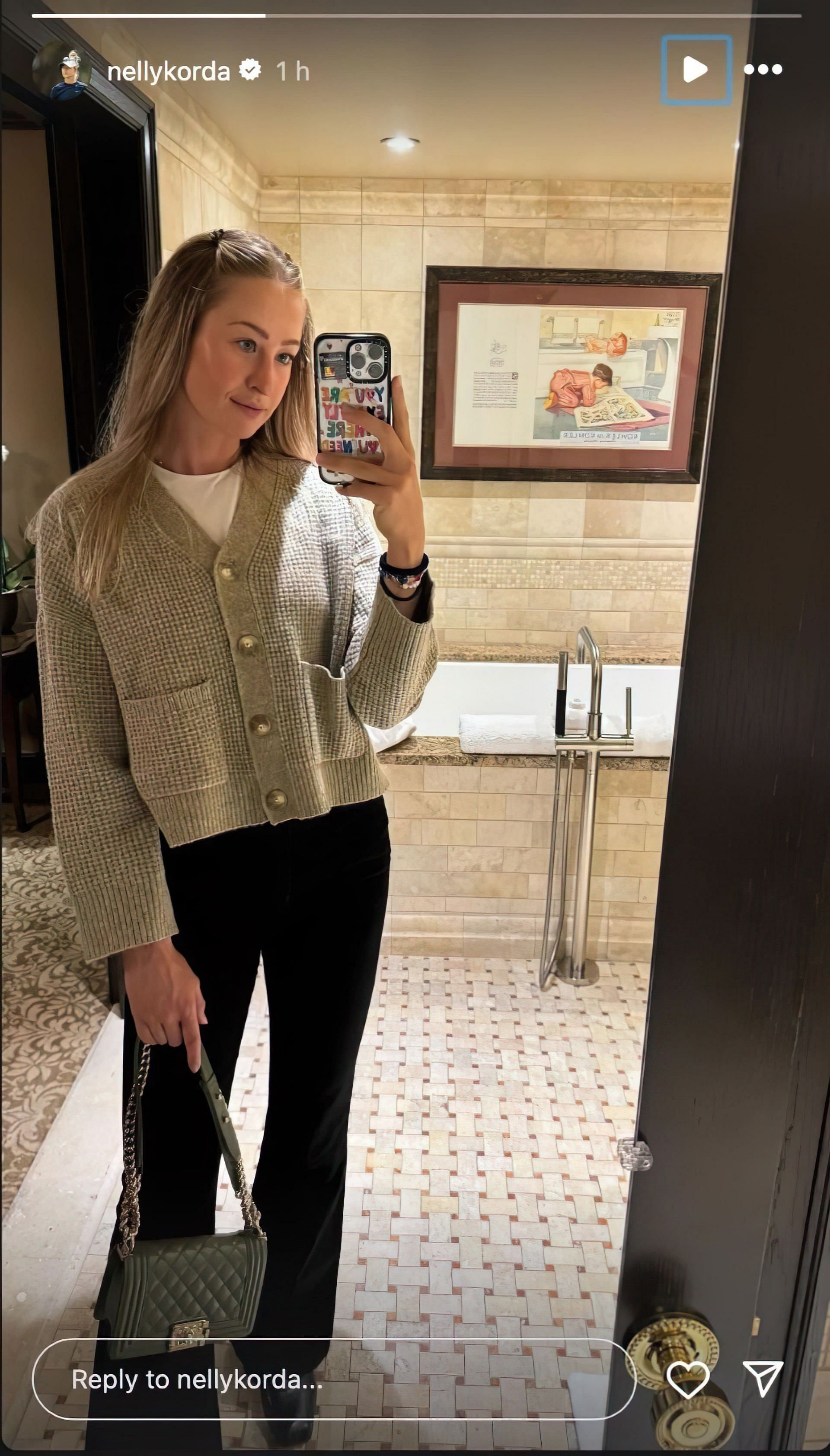 Nelly Korda flaunts her outfit on her Instagram story. Image via Instagram @nellykorda