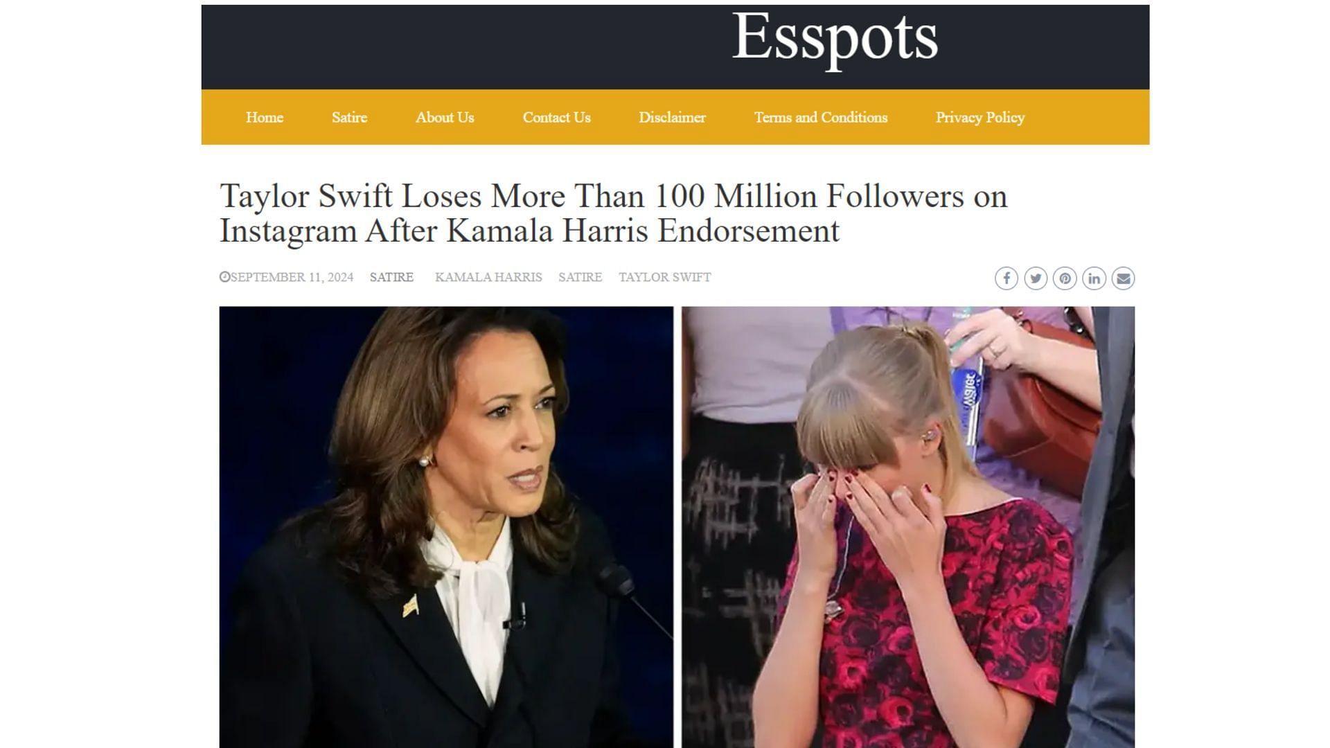 A glimpse of the Esspots article making the false claims. (Image via Esspots)