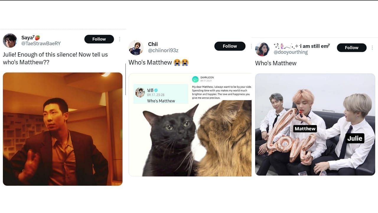 Fans react to Namjoon&#039;s replies to a fan on Weverse (Images via X/@TaeStrawBaeRY, @chiinori93z, and @dooyourthing)