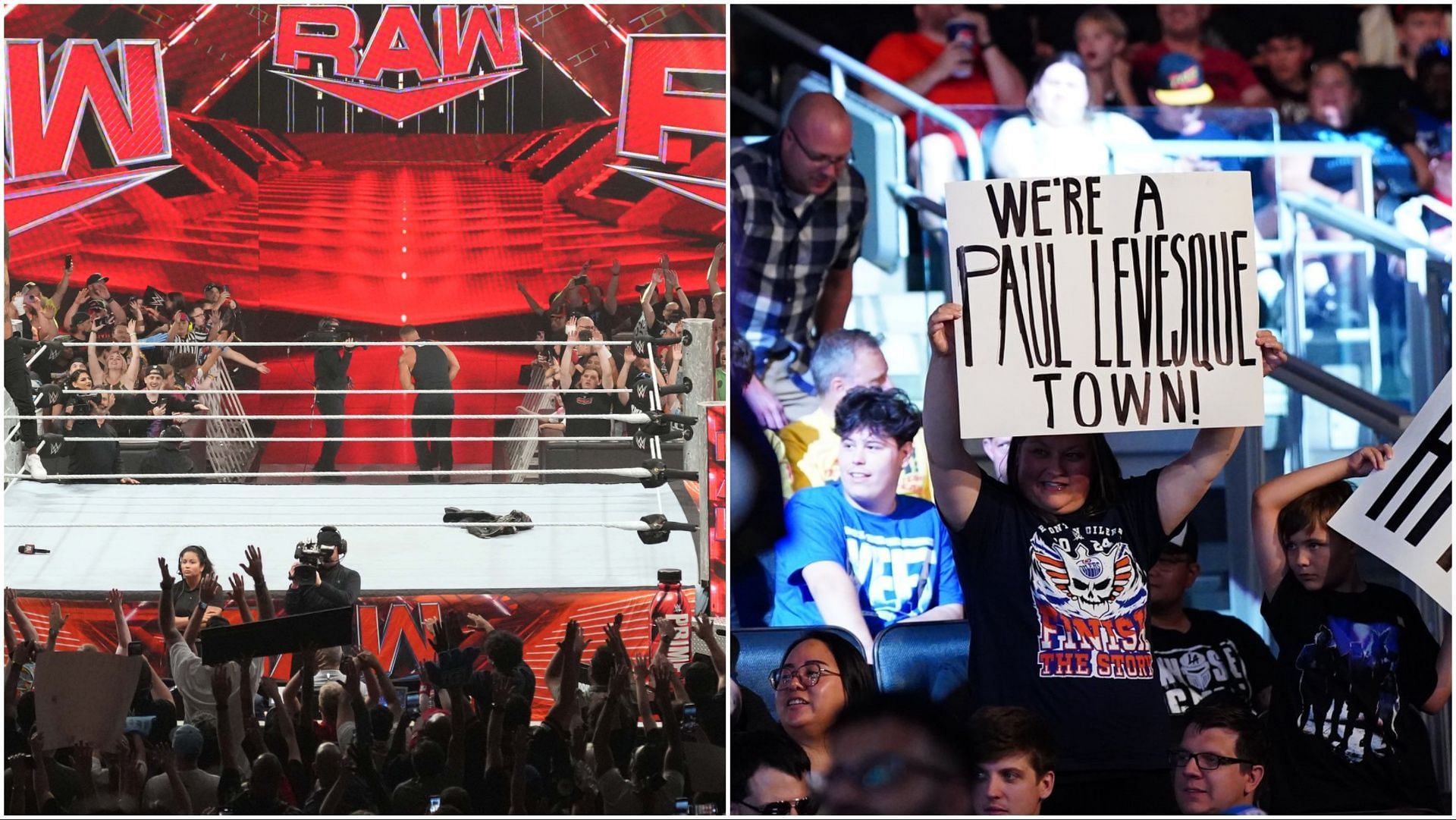 WWE RAW in-ring action and fans in the crowd