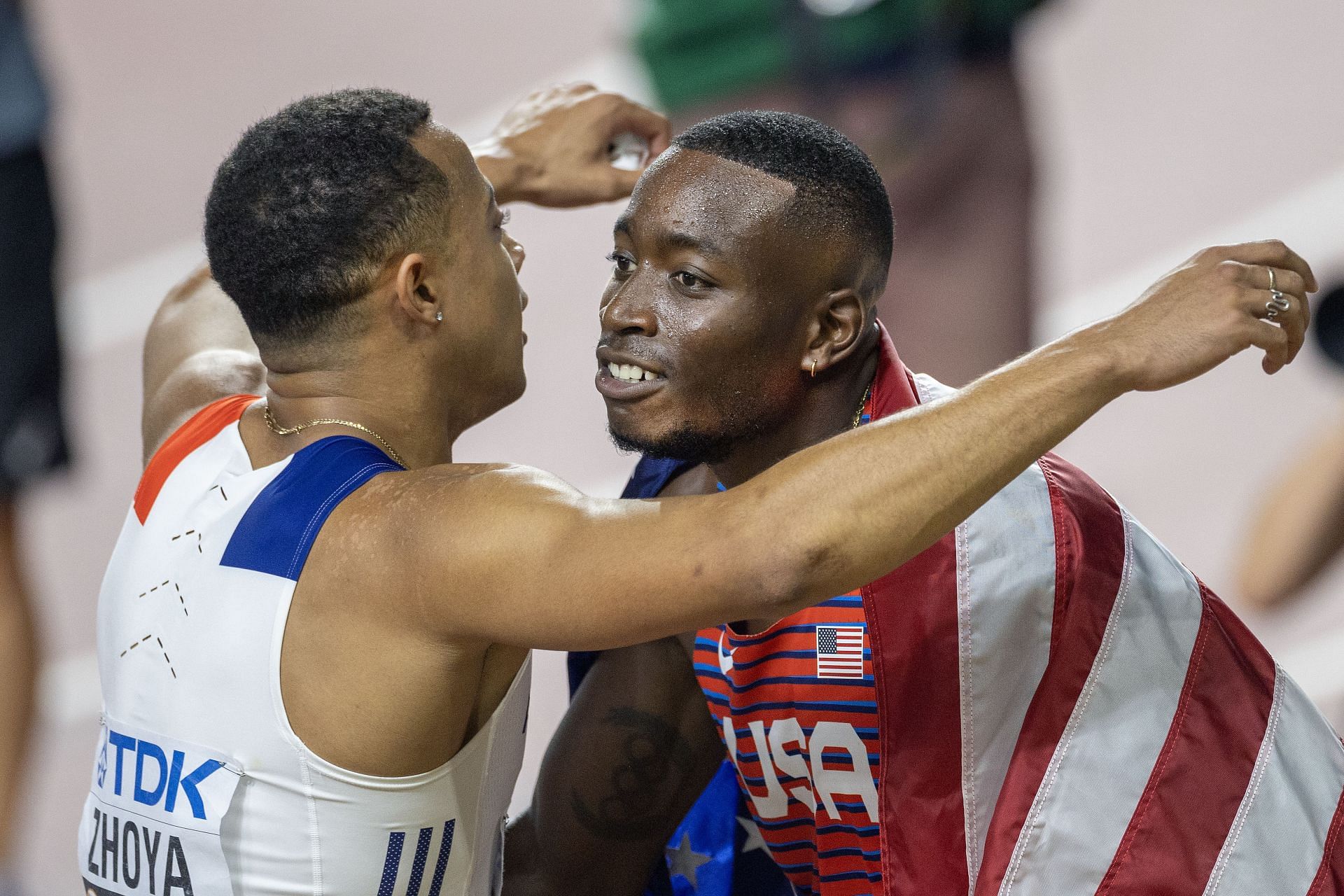 Grant Holloway was defeated by Sasha Zhoya at the Tour Silver meet. (Photo by Tim Clayton/Corbis via Getty Images)