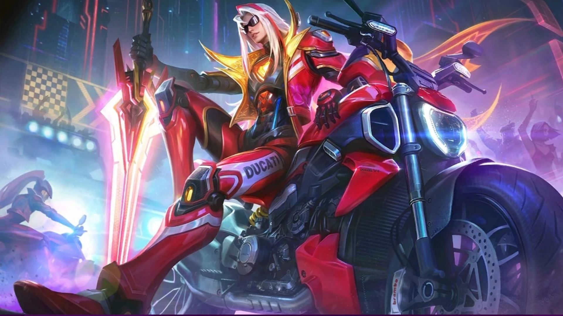 The new MLBB x Ducati Leomord &quot;Diavel V4 Rider&quot; skin (Image via Moonton Games)