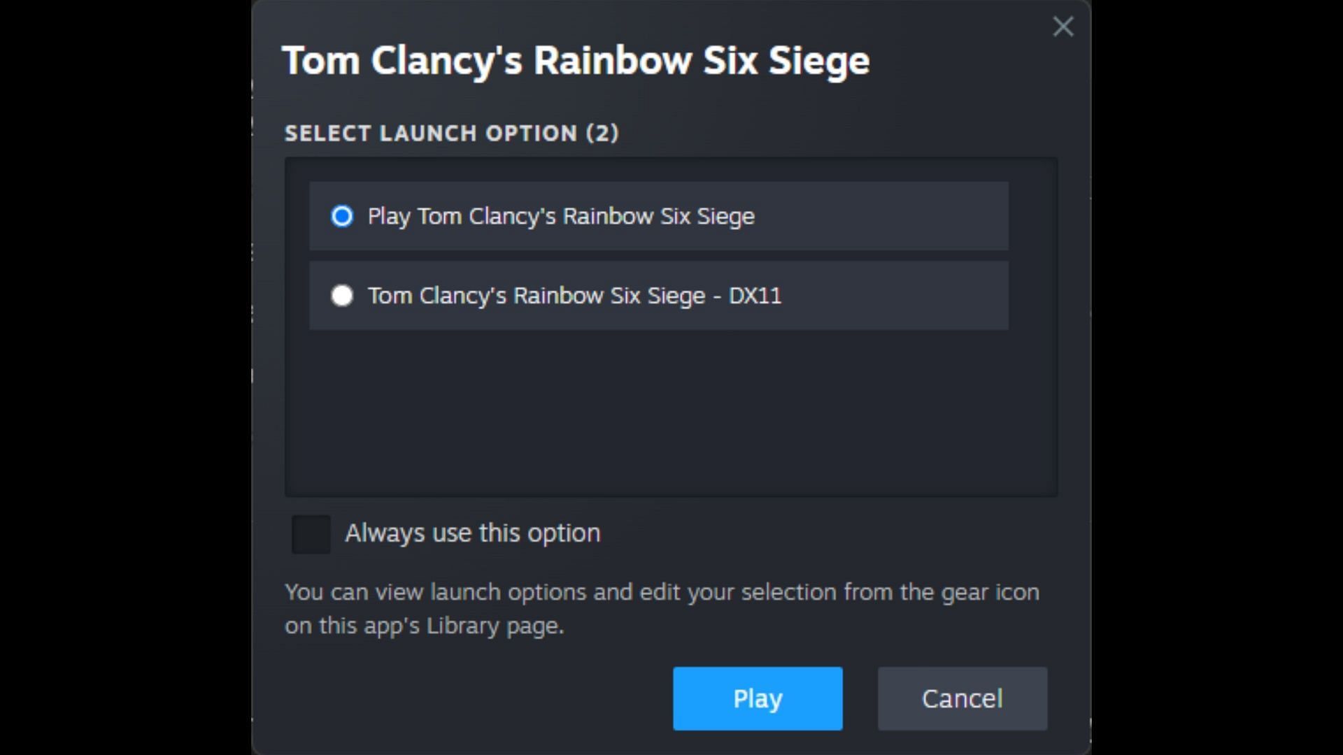 New launch options are available as Rainbow Six Siege replaces Vulkan with DX12 (Image via Steam)