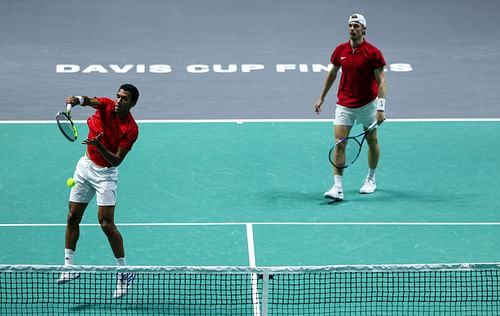 Felix Auger-Aliassime and Denis Shapovalov in action for Canada at the 2024 David Cup Finals Group Stage (Picture: Getty)