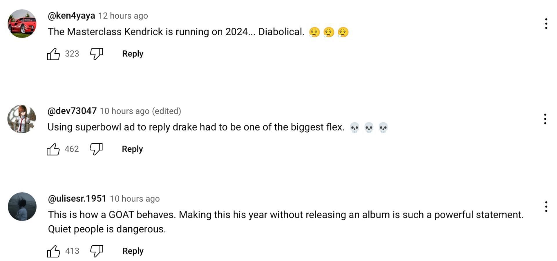 Comments reacting to the news (Image via YouTube/ @Kendrick Lamar)