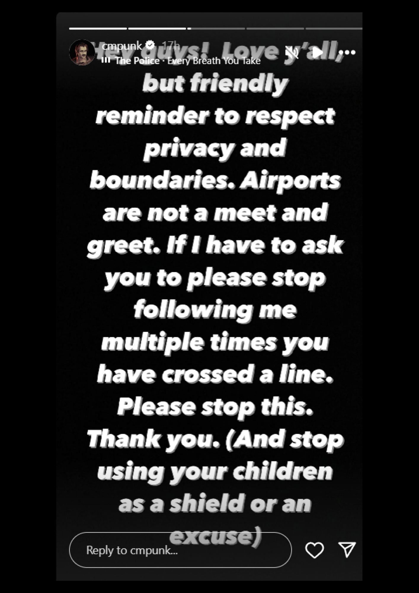 CM Punk&#039;s message to fans [Photo credit: CM Punk&#039;s Instagram Story]