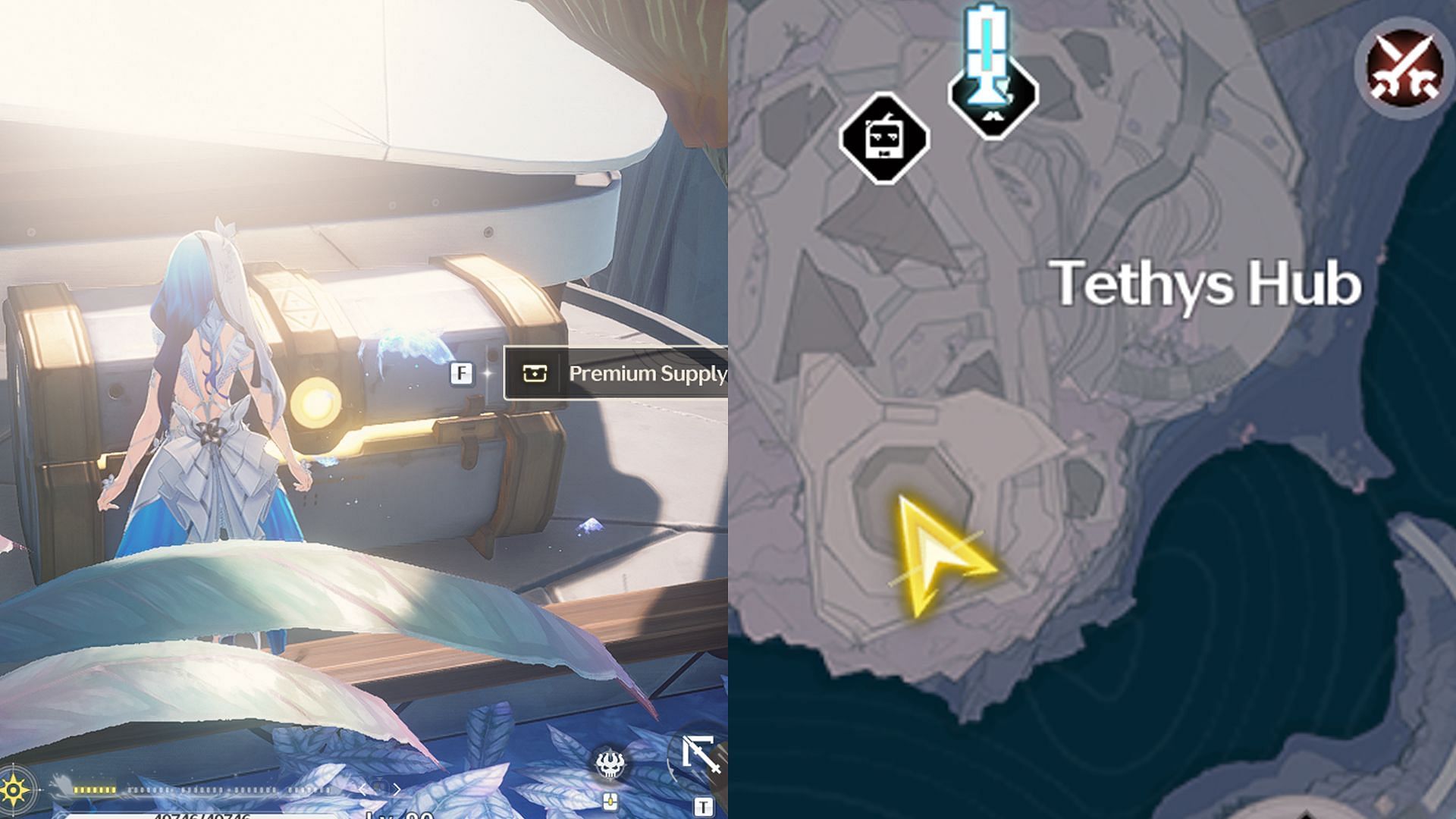 Location of Premium Supply Chest #8 behind the piano in Tethys Hub (Image via Kuro Games)