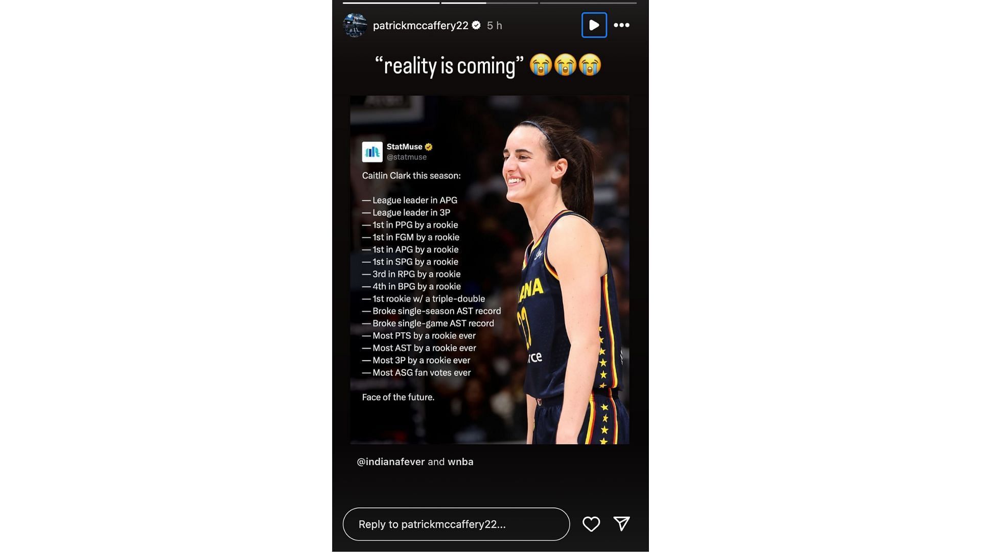 Patrick McCaffery&#039;s reaction to Caitlin Clark breaking records (Credit: Instagram/@patrickmccaffery22)