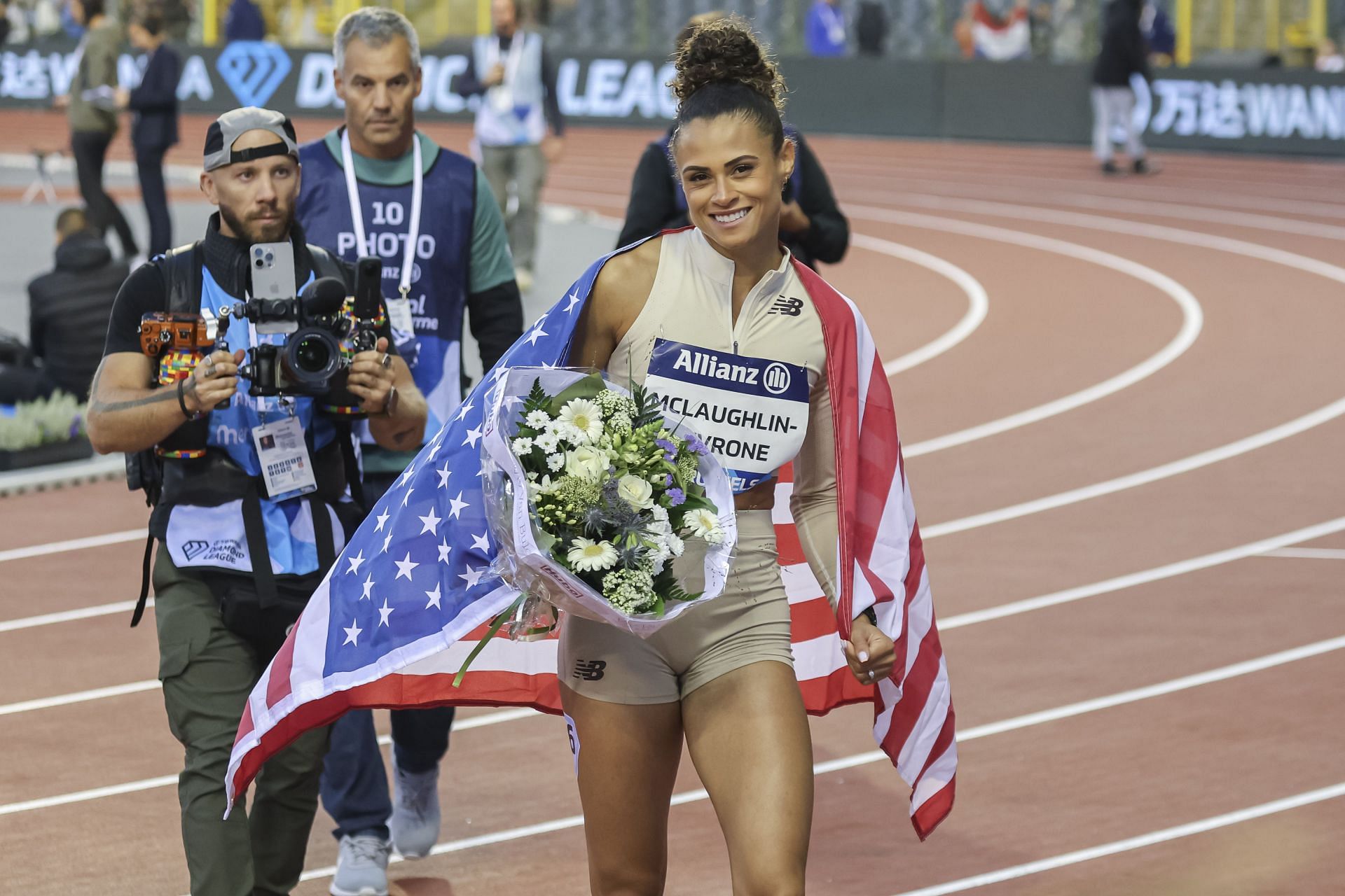 Sydney McLaughlin-Levrone after winning the invitational races at the Allianz Memorial Van Damme Brussels - Source: Getty