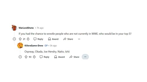 Drew McIntyre listed wrestlers outside of his company he would like to work with [Image Credits: McIntyre on Reddit]