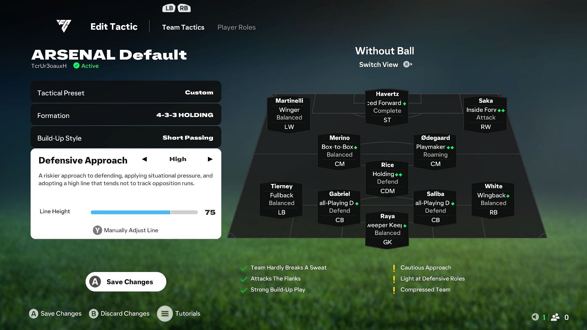 Here are the best Player Roles and other tactical settings for Arsenal. (Image via EA Sports)