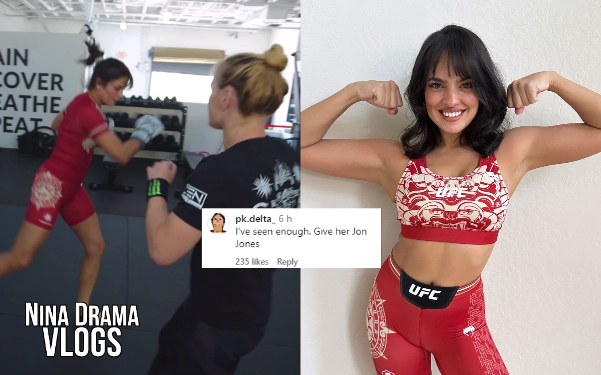 Fans react to Nina-Marie Daniele drilling the Superman punch with Valentina Shevchenko [Image courtesy: Nina Drama on YouTube and @ninamdrama on X]