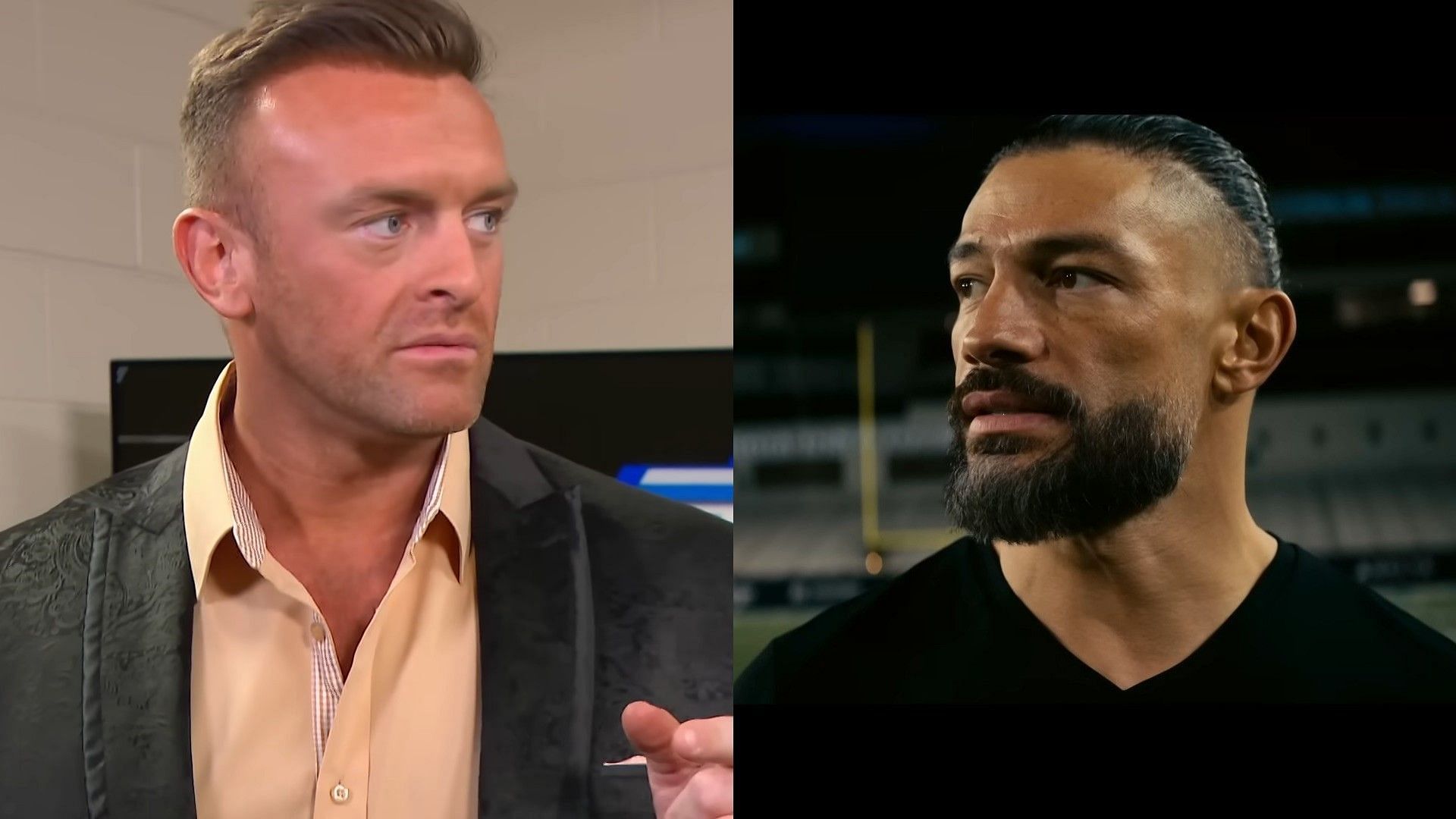 Nick Aldis (left) &amp; Roman Reigns (right) [Image Source: Screenshot from WWE