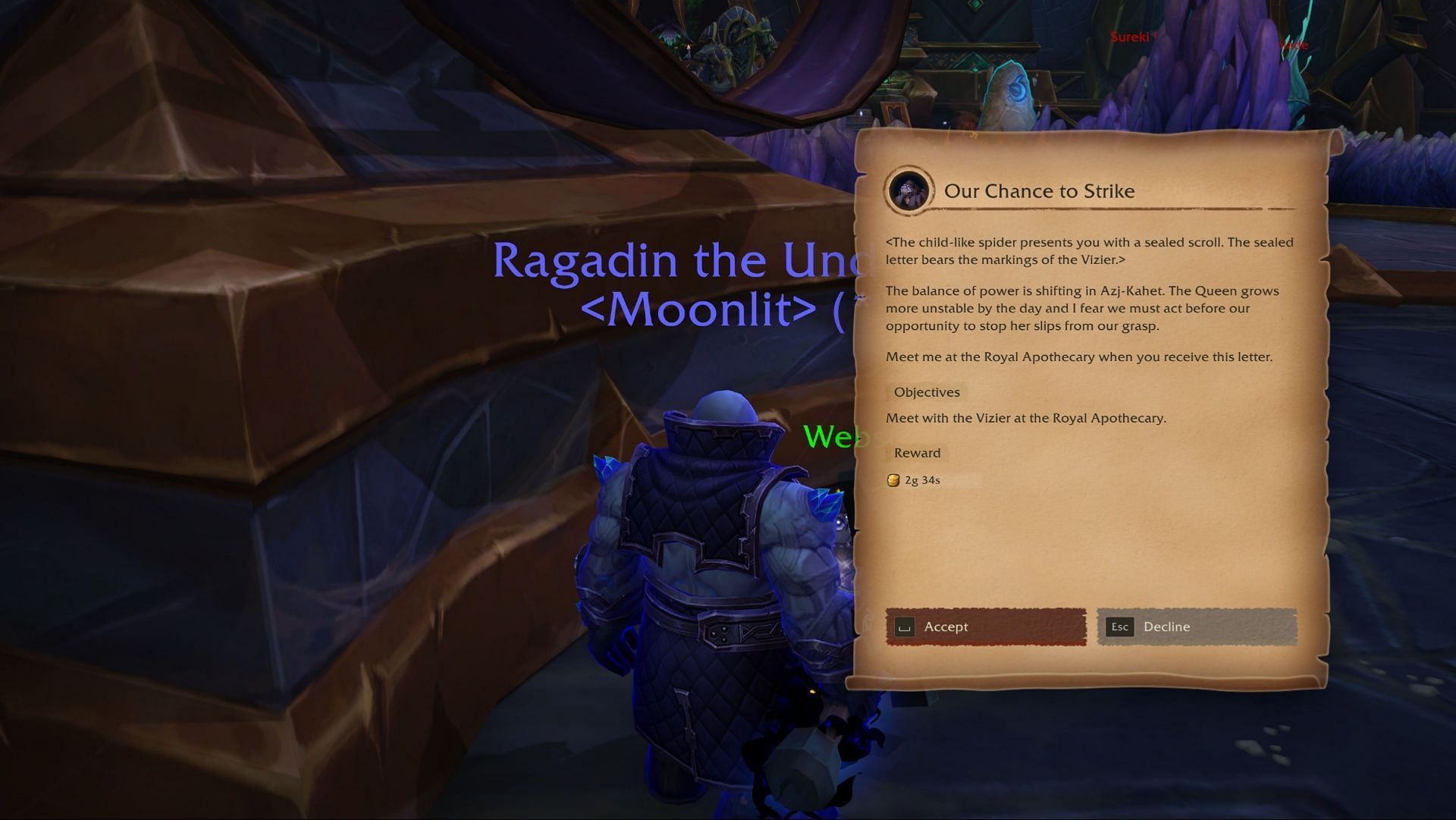 The Story Mode raid quest chain began for us in the City of Threads (Image via Blizzard Entertainment)