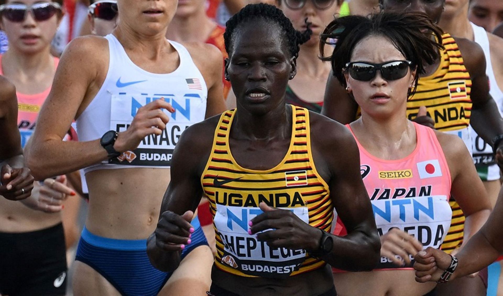 Rebecca Cheptegei [in center] competing at the women