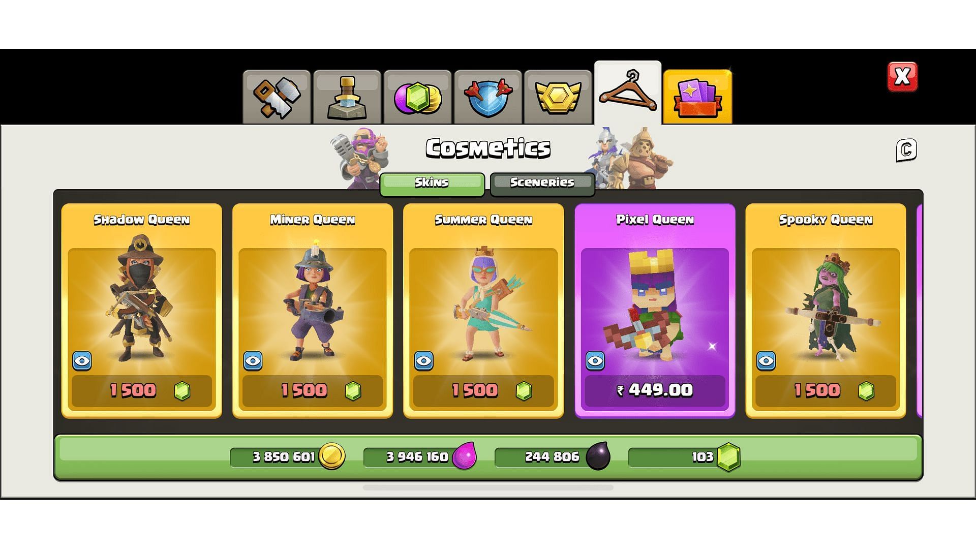 Shadow Queen is among the Archer Queen skins in Clash of Clans (Image via Supercell)