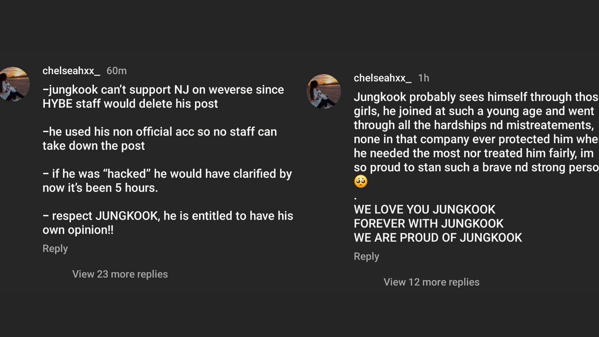 Fans&#039; comment on Jungkook&#039;s post (Image via Instagram/@bowwow_bam)