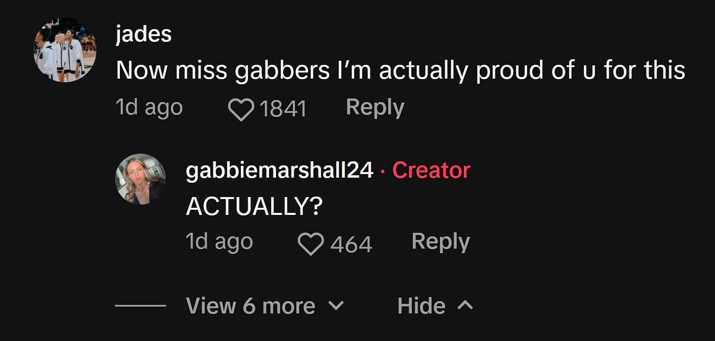 Jada Gyamfi comments on Gabbie&#039;s TikTok post