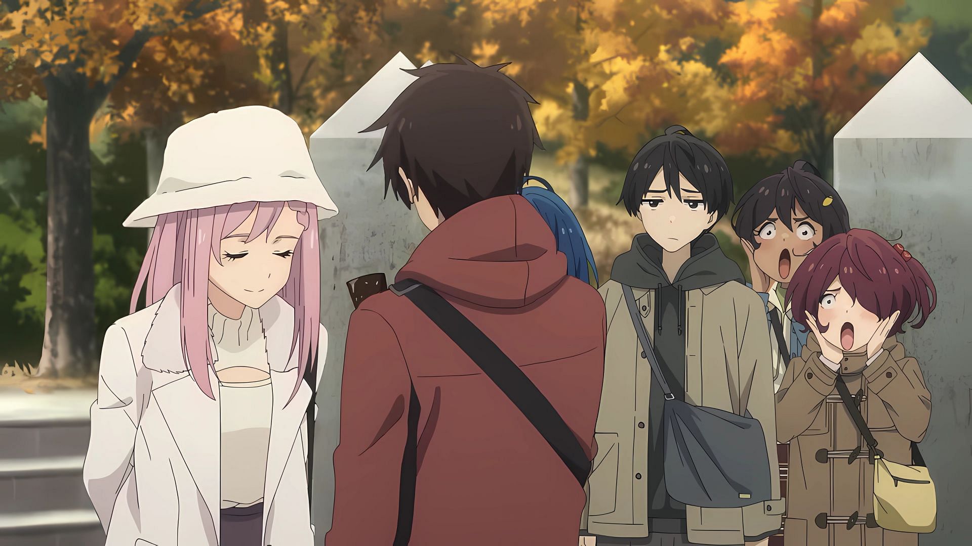 The group, after witnessing the cheap thrill of Karen and Sousuke (Image via A-1 Pictures)