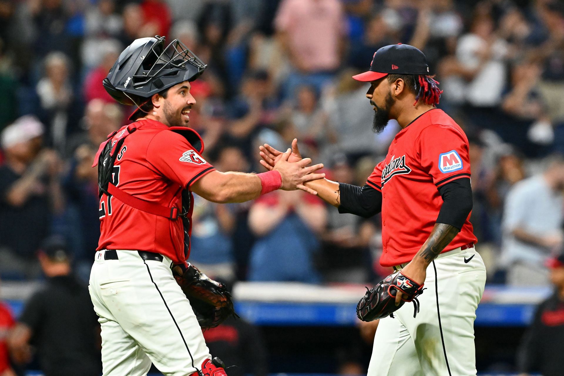 Emmanuel Clase celebrates after registering his 46th save against the Minnesota Twins - Source: Getty