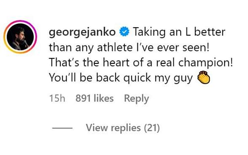 Comment by George Janko [Image courtesy: @sugasean on Instagram]