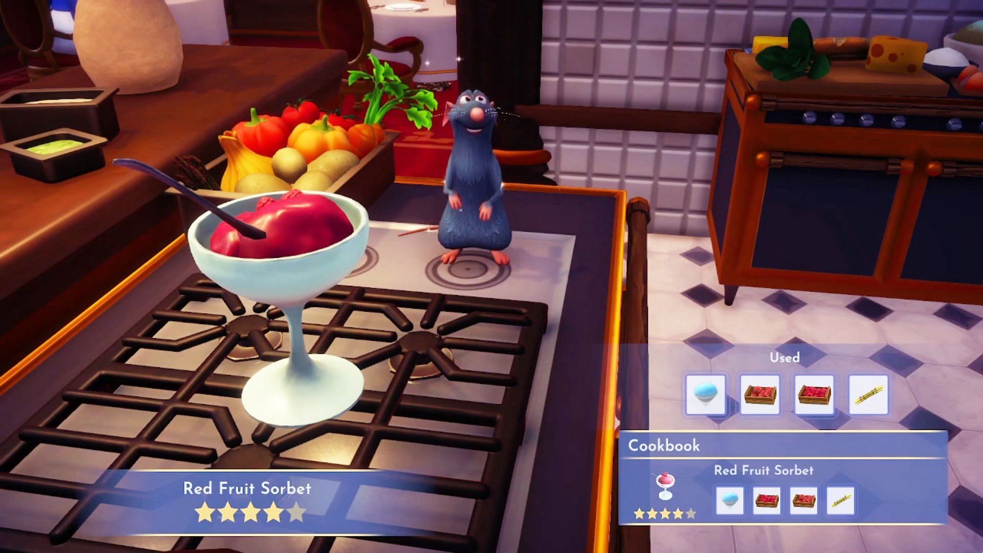 You need four ingredients to prepare the Red Fruit Sorbet (Image via Gameloft)