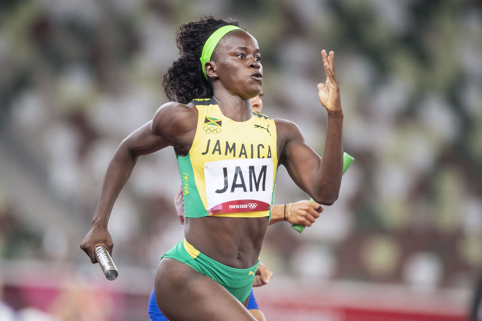 Junelle Bromfield in action during the women&#039;s 4x400m heats at the Tokyo Olympics [Image Source: Getty]