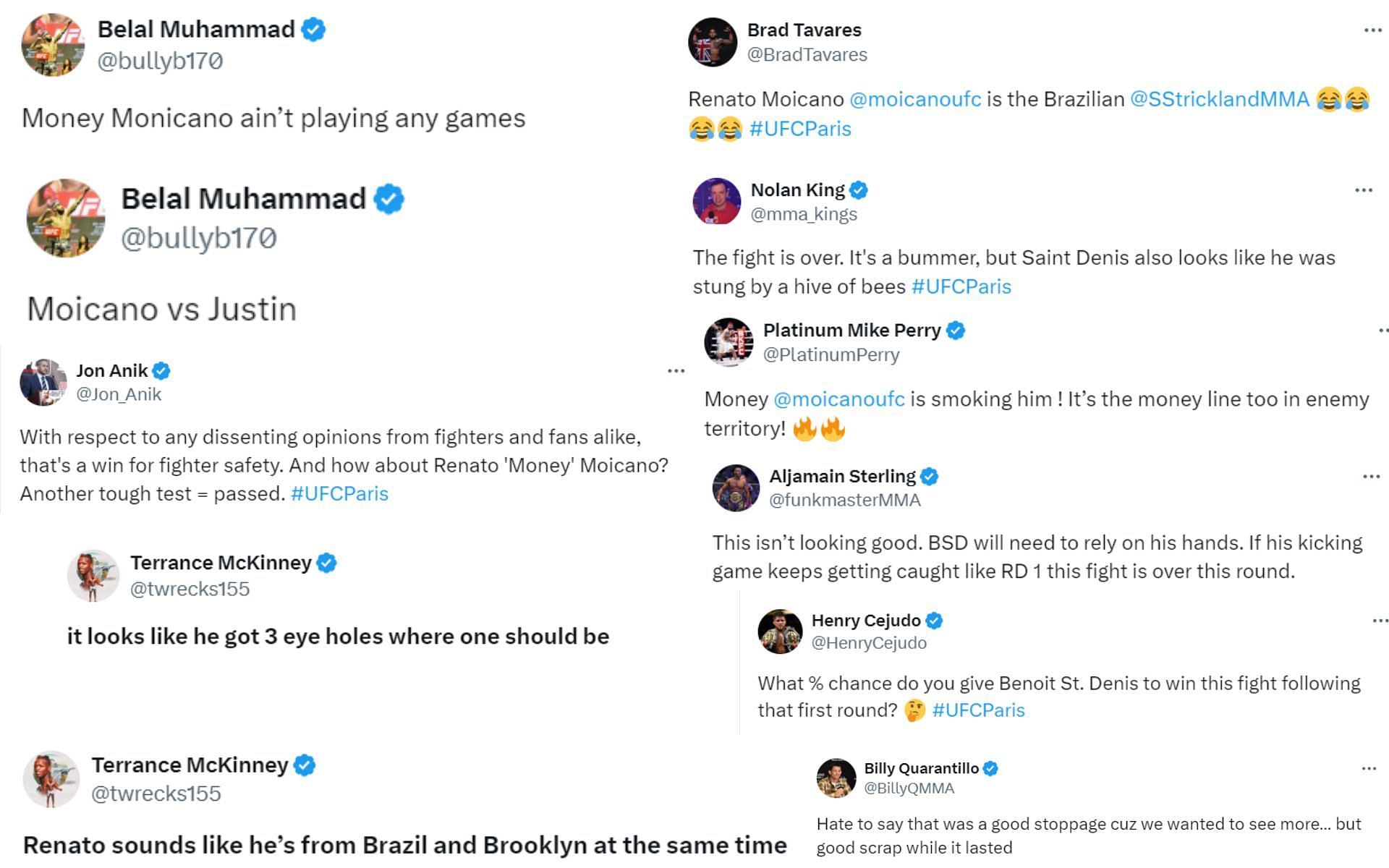 MMA pros react to Renato Moicano&#039;s victory over Benoit Saint Denis at UFC Paris. [Images courtesy: Fighter accounts on X]