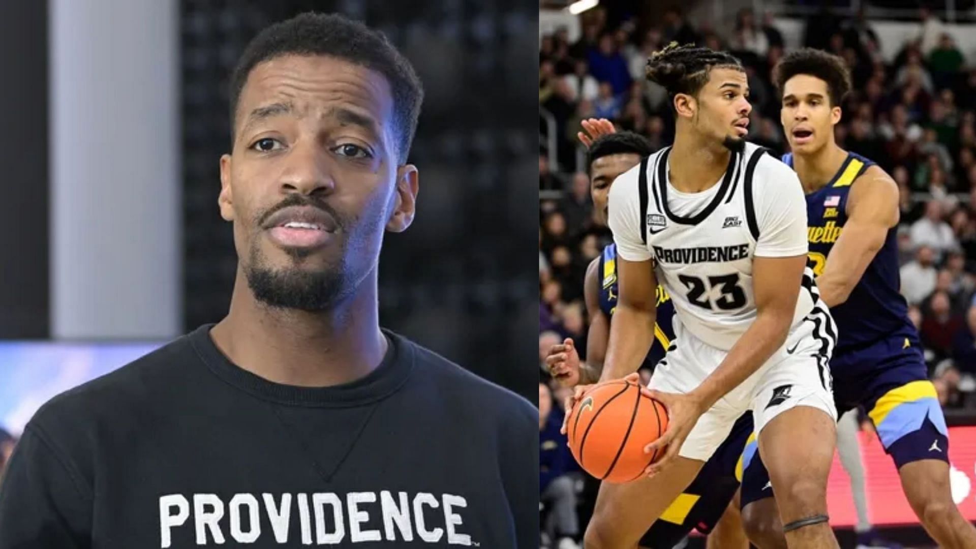 Providence coach Kim English (left) and forward Bryce Hopkins (right) will lead the Friars