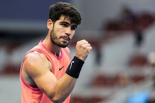 Carlos Alcaraz pictured at the 2024 China Open after defeating Karen Khachanov | Image Source: Getty