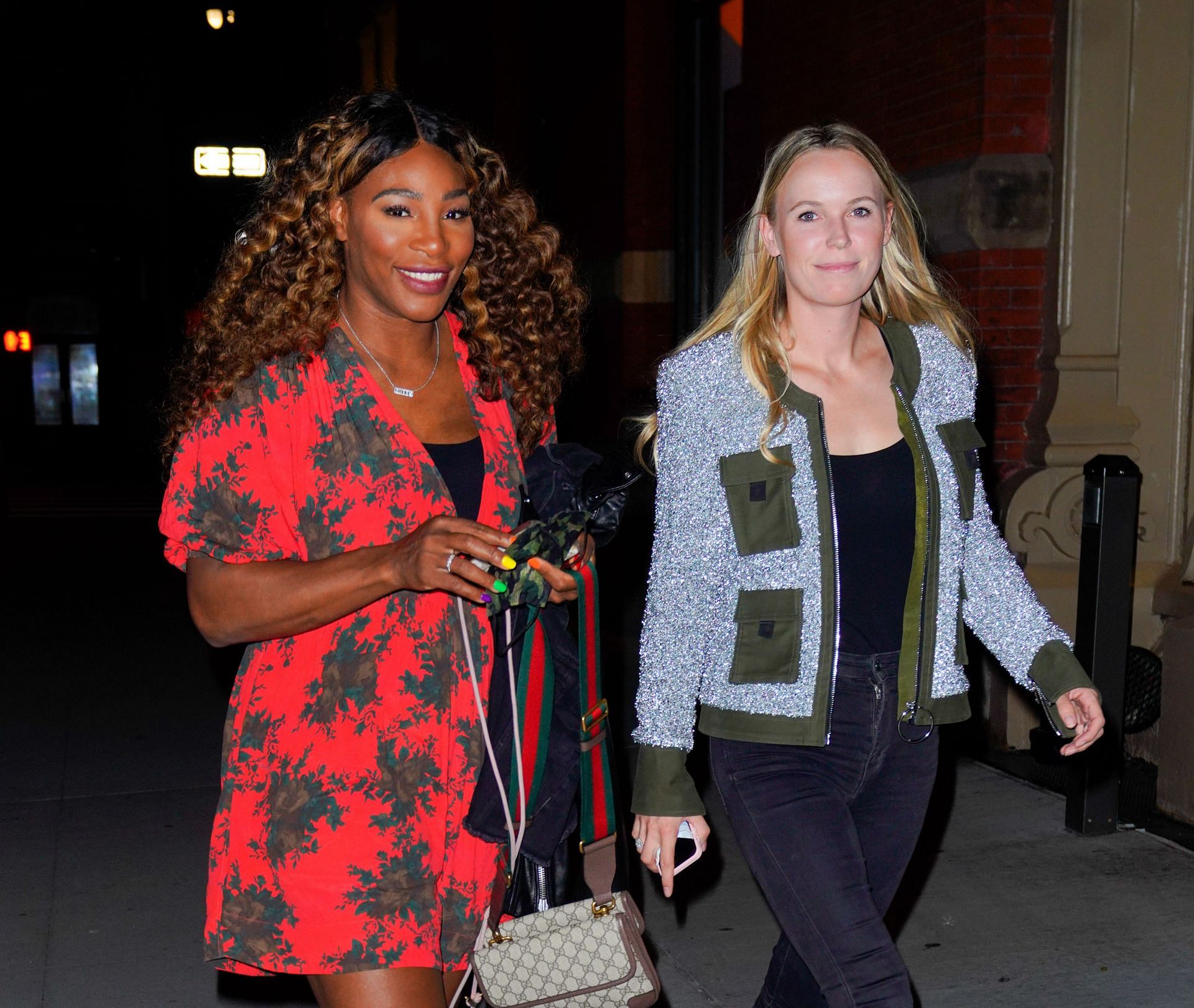 Serena Williams and Caroline Wozniacki at Candace Swanepoel's birthday party on October 21, 2021 (Photo by Jackson Lee/GC Images)