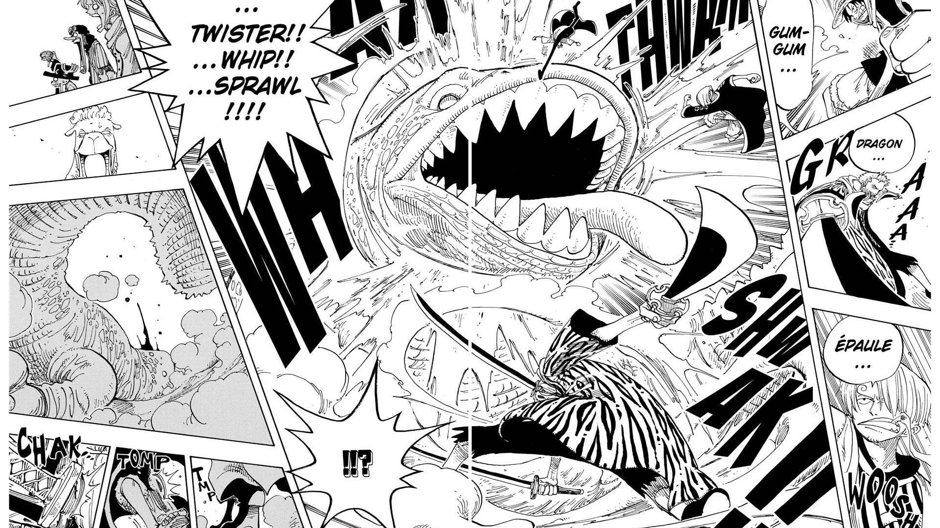 Luffy, Zoro, and Sanji vs the Sandora lizard in One Piece chapter 162 (Image via Shueisha)