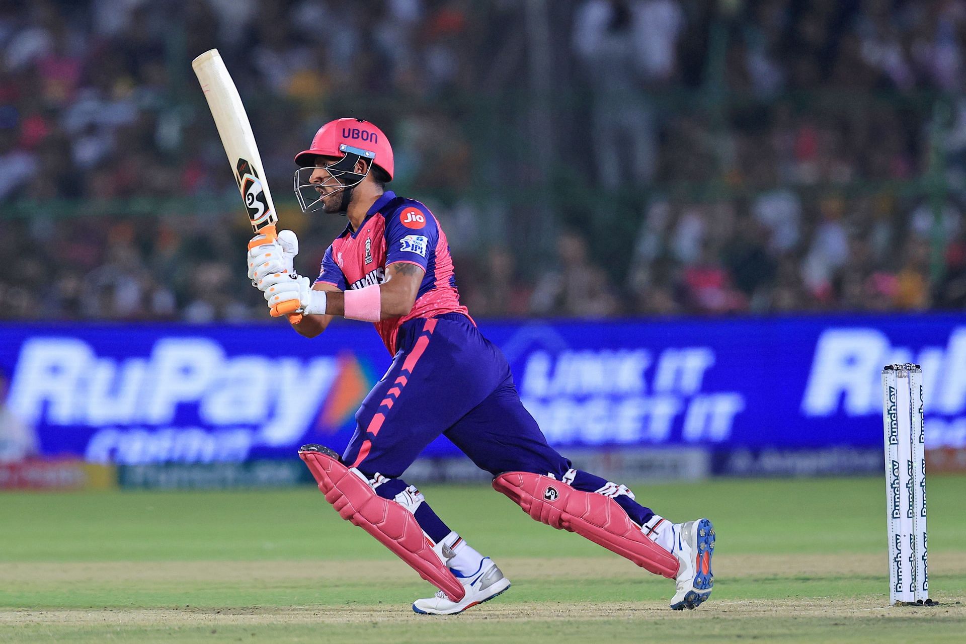 Rajasthan Royals batter Dhruv Jurel is playing a shot during the Indian Premier League.