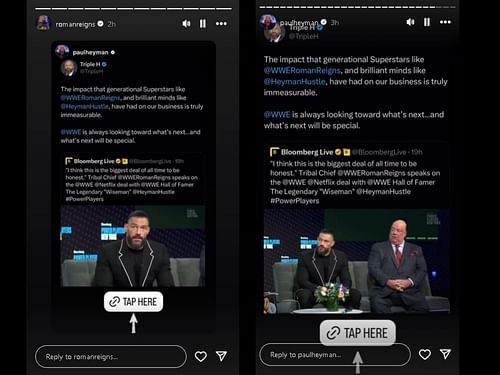 Roman Reigns and Paul Heyman's Instagram Stories.
