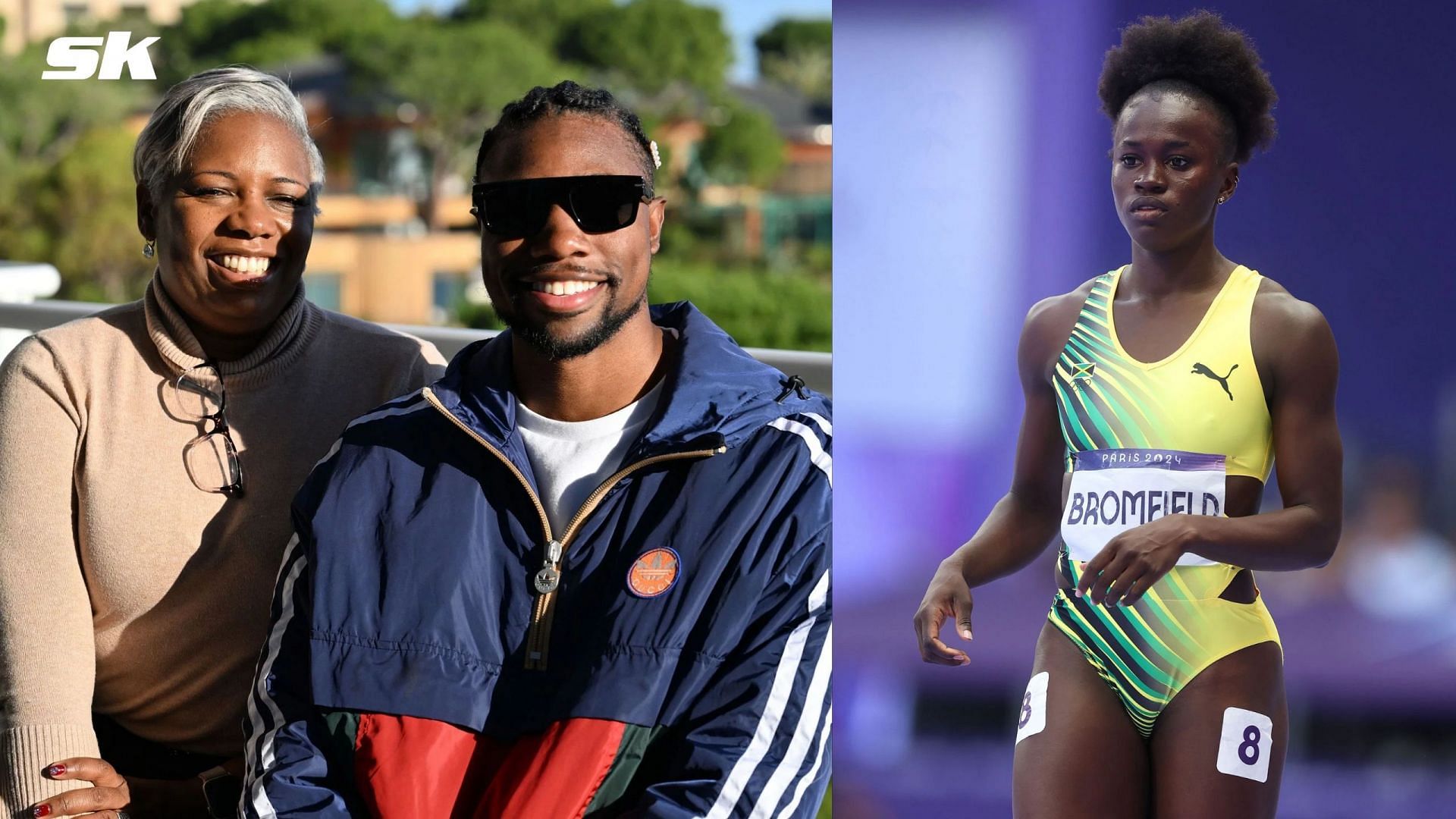 Noah Lyles, his mother Keisha Bishop and Junelle Bromfield