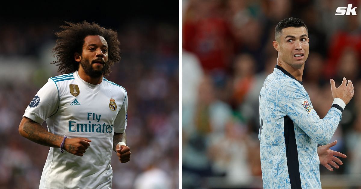 Real Madrid legends Marcelo and Cristiano Ronaldo (R). Images: GETTY