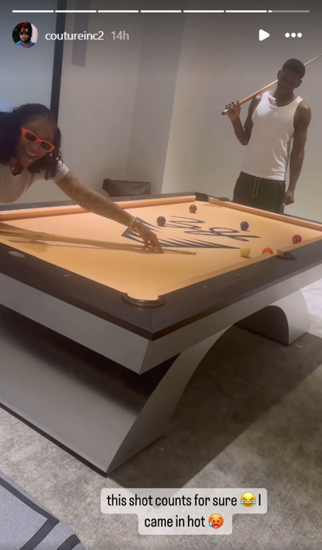 Robel beams with pride over her pool game skills (Image: @coutureinc2 Instagram)