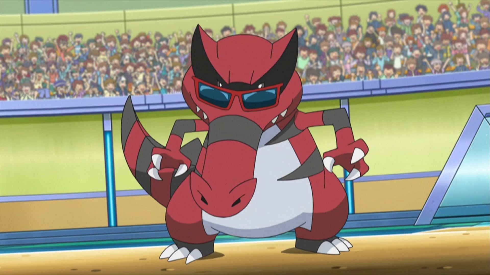 Ash&#039;s Krookodile is known for always wearing sunglasses, even as a Sandile (Image via The Pokemon Company)