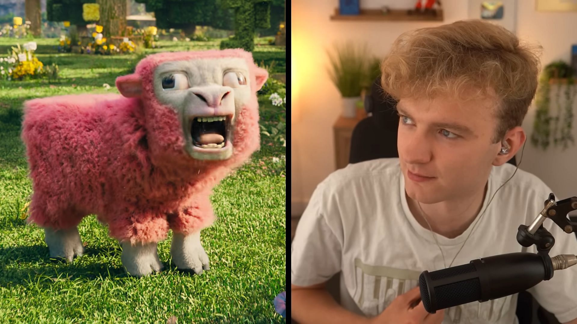 TommyInnit calls out the sheep animations in Minecraft movie trailer (Image via Warner Bros/YouTube, TommyInnit/YouTube)