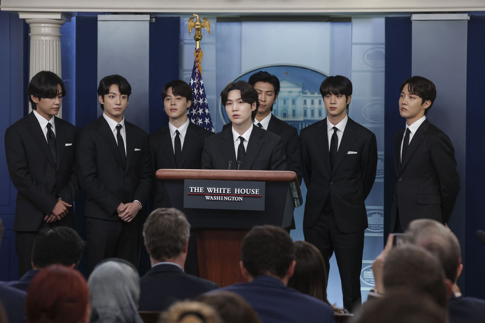 K-Pop Group BTS Joins White House Press Secretary Jean-Pierre At Daily Briefing - Source: Getty