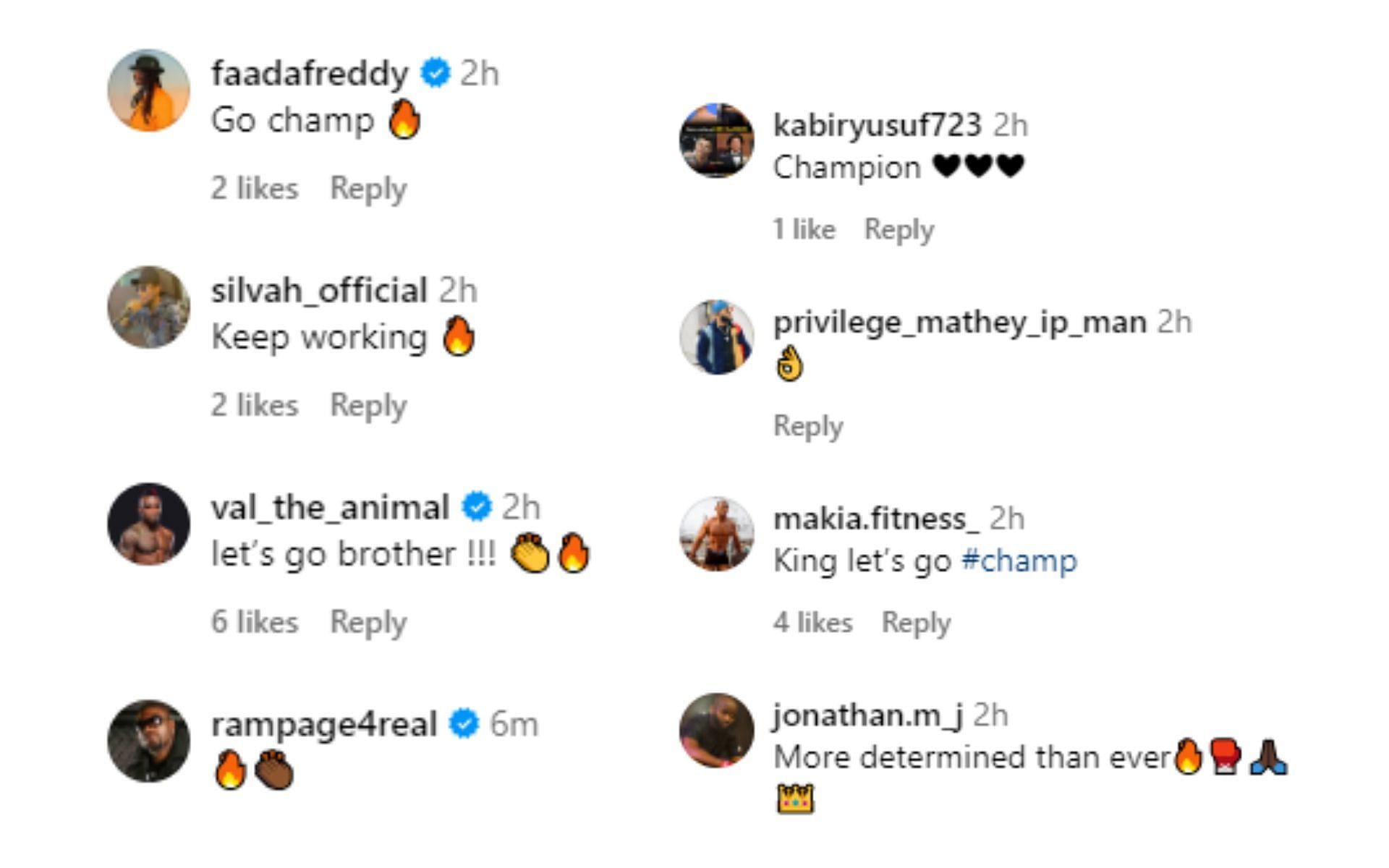 [Image courtesy: @francisngannou comment section on Instagram]