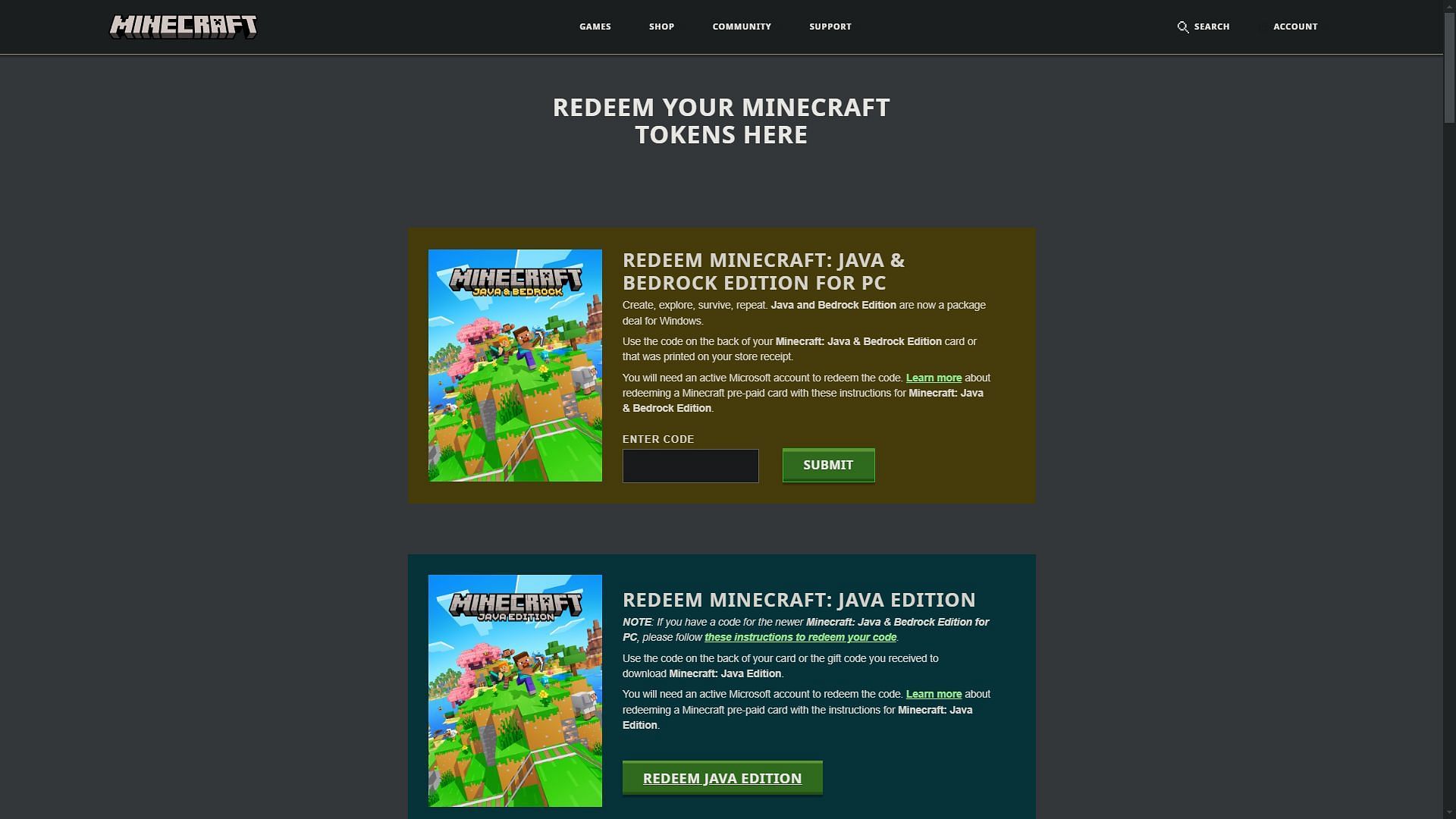 Redeem the promo code on the official redeem page (Image via Mojang Studios)