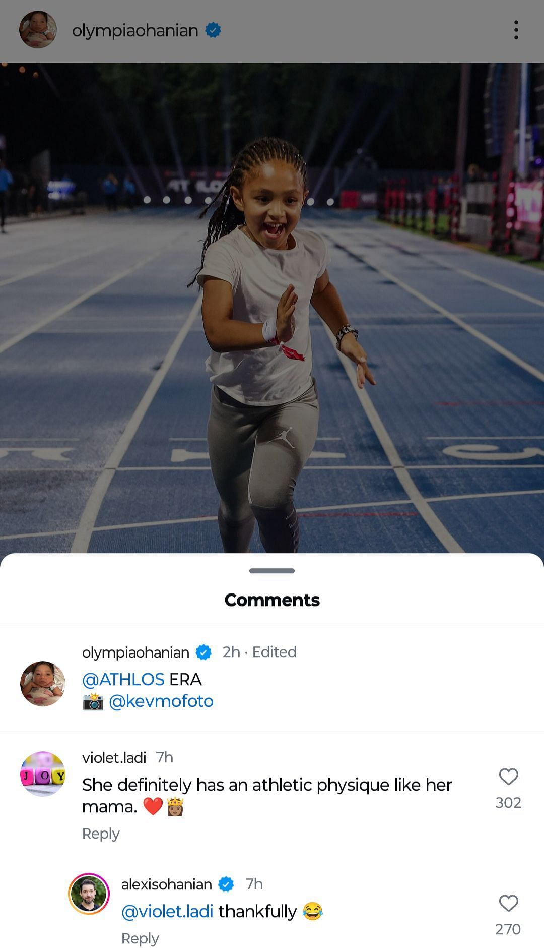 Alexis Ohanian replies to a comment on his daughter Olympia&#039;s Instagram post (@olympiaohanian)