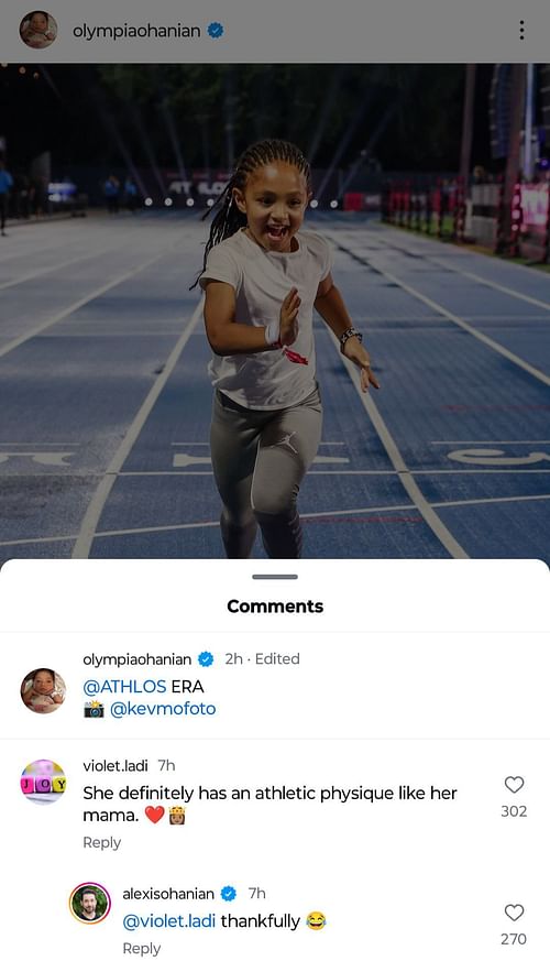 Alexis Ohanian replies to a comment on his daughter Olympia's Instagram post (@olympiaohanian)