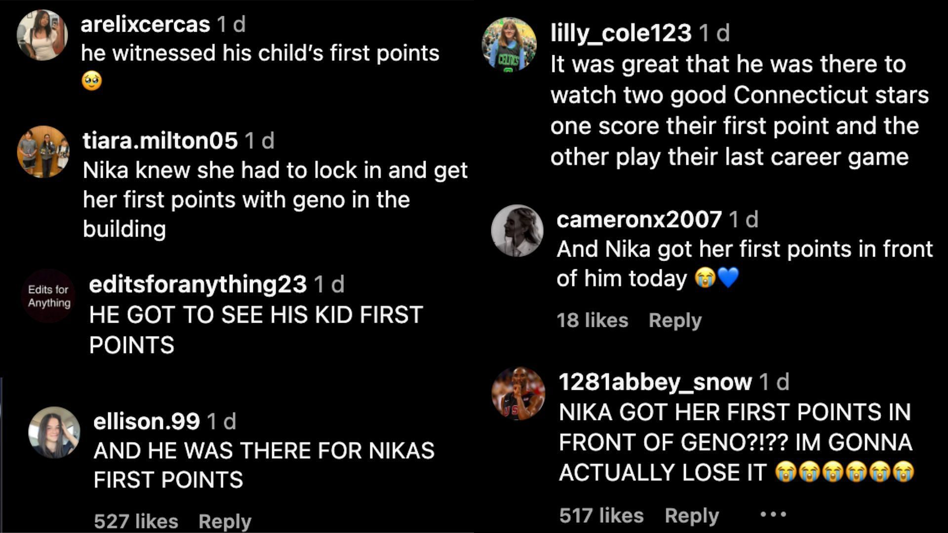 Fan reactions to Nika Muhl and Geno Auriemma (Credit: Instagram/@phoenixmercury)