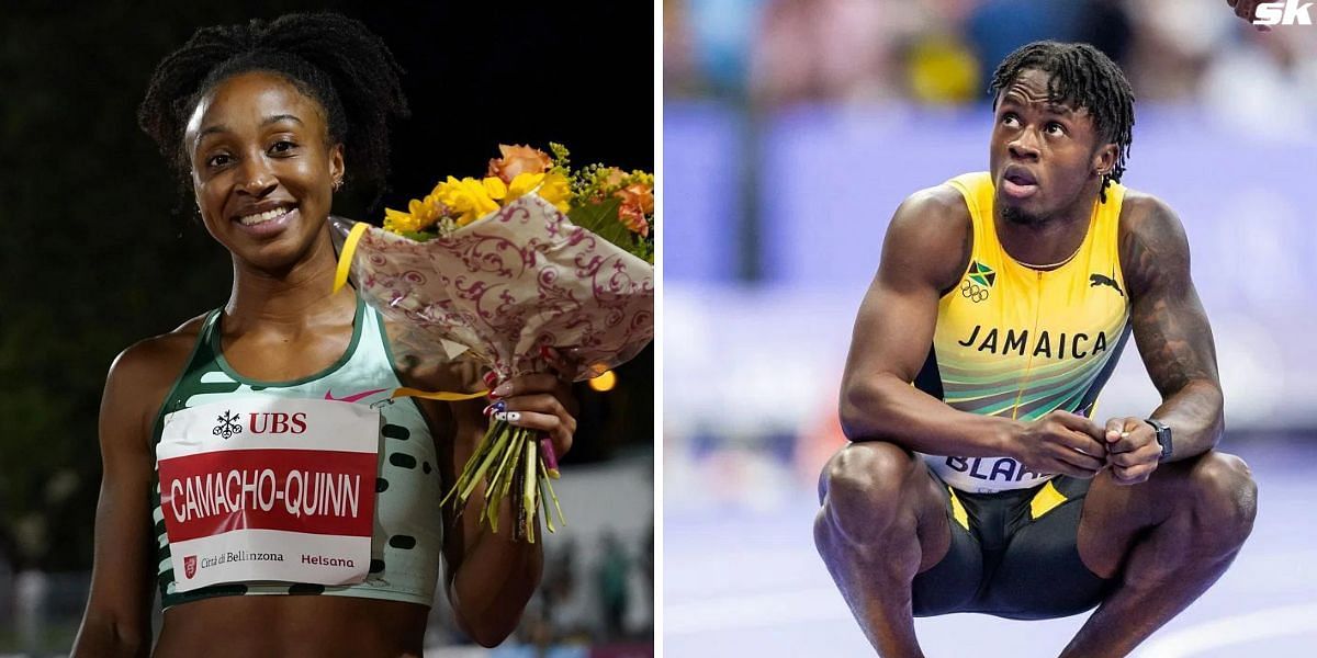 Jasmine Camacho-Quinn and Ackeem Blake won 100m hurdles and 100m at Gala dei Castelli 2024. PHOTO: Both from Getty Images