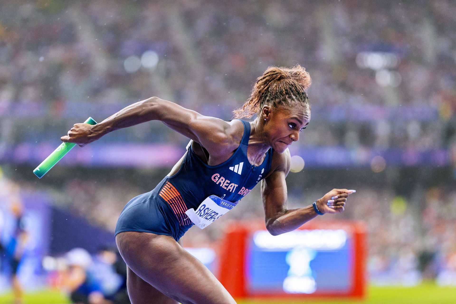 Dina Asher-Smith during the relay event of the 2024 Summer Olympics in Paris (Image via Getty)