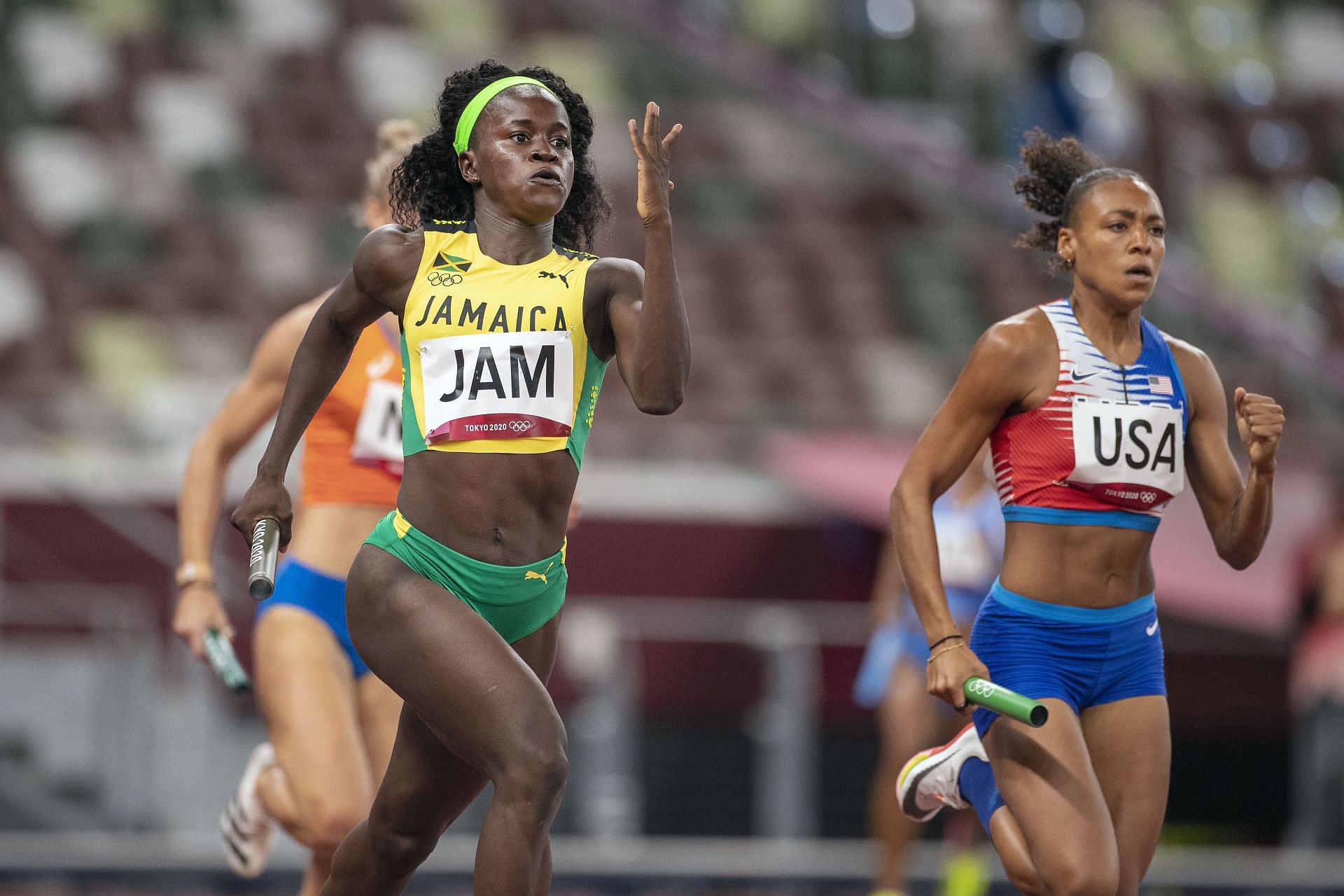 Junelle Bromfield of Jamaica in action during the women&#039;s 4x400m relay event at the Tokyo Olympics [Image for Representational Purposes] [Image Source: Getty]